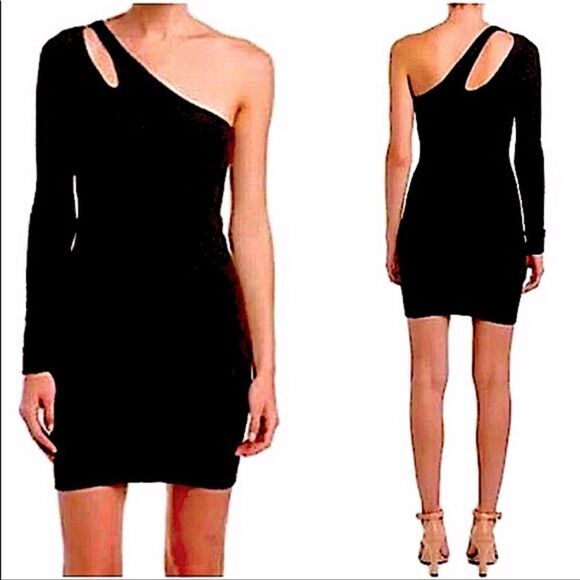 bcbgeneration off the shoulder dress one sleeve black Sz-Small - Picture 1 of 12